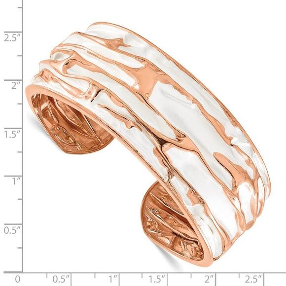 26mm Rose Gold Tone Plated Sterling Silver Domed Crinkle Cuff Bracelet - Picture 3 of 4